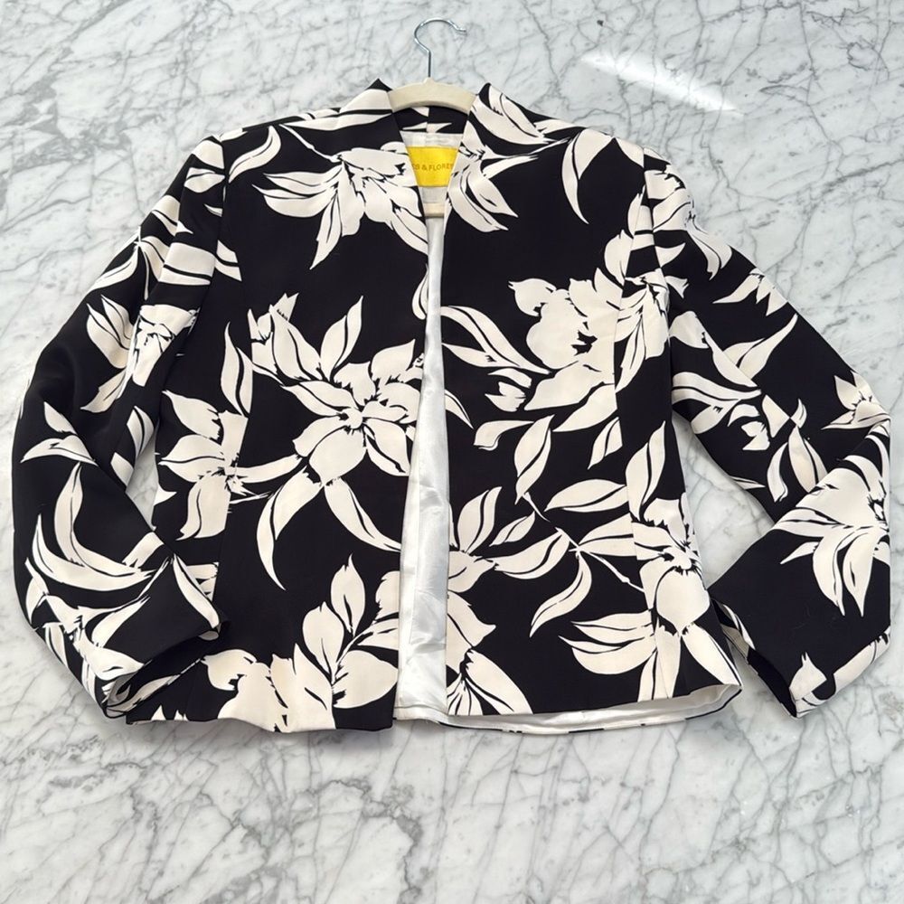 Flores & Flores Women's Floral Hawaiian Print Silk Blazer Jacket Set Size 8